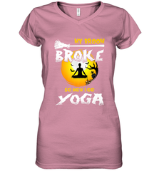 My Broom Broke So Now I Go Yoga Funny Halloween Costume Gift Women's V-Neck T-Shirt Women's V-Neck T-Shirt - HHHstores