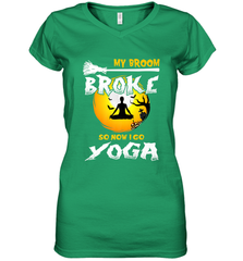 My Broom Broke So Now I Go Yoga Funny Halloween Costume Gift Women's V-Neck T-Shirt Women's V-Neck T-Shirt - HHHstores