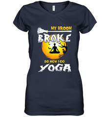 My Broom Broke So Now I Go Yoga Funny Halloween Costume Gift Women's V-Neck T-Shirt Women's V-Neck T-Shirt - HHHstores