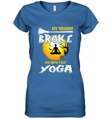 My Broom Broke So Now I Go Yoga Funny Halloween Costume Gift Women's V-Neck T-Shirt Women's V-Neck T-Shirt - HHHstores