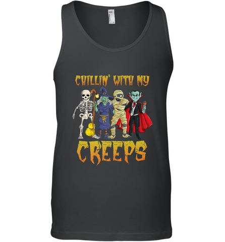 Chillin With My Creeps Vampire Halloween Skeleton Witch Men's Tank Top Men's Tank Top / Black / XS Men's Tank Top - HHHstores