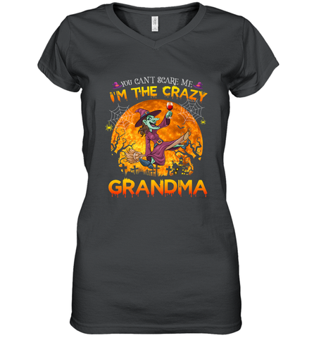You can't scare me I'm the crazy grandma halloween Women's V-Neck T-Shirt Women's V-Neck T-Shirt / Black / S Women's V-Neck T-Shirt - HHHstores