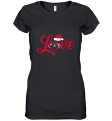 NFL San Francisco 49ers Logo Christmas Santa Hat Love Heart Football Team Women's V-Neck T-Shirt