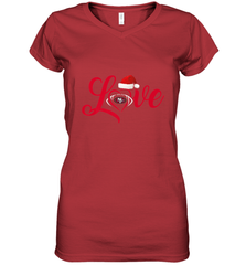 NFL San Francisco 49ers Logo Christmas Santa Hat Love Heart Football Team Women's V-Neck T-Shirt Women's V-Neck T-Shirt - HHHstores