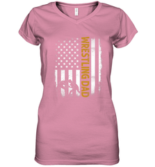 Wrestling Dad Tshirt American Flag 4th Of July Fathers Day Women's V-Neck T-Shirt Women's V-Neck T-Shirt - HHHstores
