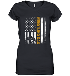 Wrestling Dad Tshirt American Flag 4th Of July Fathers Day Women's V-Neck T-Shirt