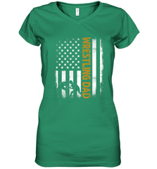 Wrestling Dad Tshirt American Flag 4th Of July Fathers Day Women's V-Neck T-Shirt Women's V-Neck T-Shirt - HHHstores