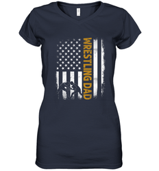 Wrestling Dad Tshirt American Flag 4th Of July Fathers Day Women's V-Neck T-Shirt