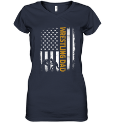 Wrestling Dad Tshirt American Flag 4th Of July Fathers Day Women's V-Neck T-Shirt Women's V-Neck T-Shirt - HHHstores