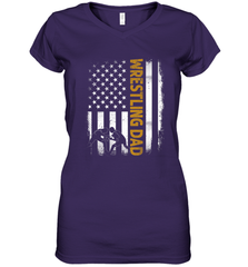 Wrestling Dad Tshirt American Flag 4th Of July Fathers Day Women's V-Neck T-Shirt Women's V-Neck T-Shirt - HHHstores