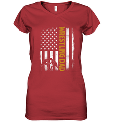 Wrestling Dad Tshirt American Flag 4th Of July Fathers Day Women's V-Neck T-Shirt Women's V-Neck T-Shirt - HHHstores