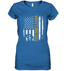 Wrestling Dad Tshirt American Flag 4th Of July Fathers Day Women's V-Neck T-Shirt Women's V-Neck T-Shirt - HHHstores