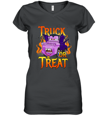 Disney Pixar Cars Halloween Vampire Truck Or Treat Women's V-Neck T-Shirt Women's V-Neck T-Shirt / Black / S Women's V-Neck T-Shirt - HHHstores