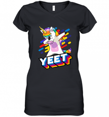 Colorful Dabbing Dancing Unicorn Celebration Yeet Women's V-Neck T-Shirt Women's V-Neck T-Shirt - HHHstores