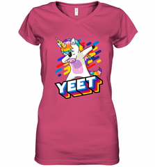 Colorful Dabbing Dancing Unicorn Celebration Yeet Women's V-Neck T-Shirt Women's V-Neck T-Shirt - HHHstores