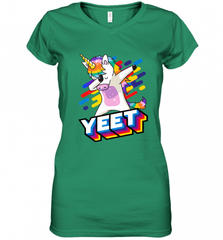 Colorful Dabbing Dancing Unicorn Celebration Yeet Women's V-Neck T-Shirt Women's V-Neck T-Shirt - HHHstores