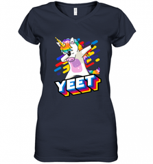 Colorful Dabbing Dancing Unicorn Celebration Yeet Women's V-Neck T-Shirt Women's V-Neck T-Shirt - HHHstores