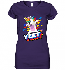 Colorful Dabbing Dancing Unicorn Celebration Yeet Women's V-Neck T-Shirt Women's V-Neck T-Shirt - HHHstores