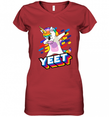 Colorful Dabbing Dancing Unicorn Celebration Yeet Women's V-Neck T-Shirt Women's V-Neck T-Shirt - HHHstores