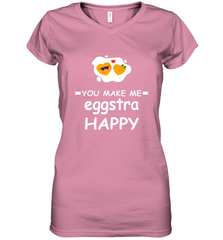 You Make Me Eggstra happy,Funny Valentine His and Her Couple Women's V-Neck T-Shirt Women's V-Neck T-Shirt - HHHstores