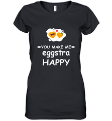 You Make Me Eggstra happy,Funny Valentine His and Her Couple Women's V-Neck T-Shirt Women's V-Neck T-Shirt - HHHstores