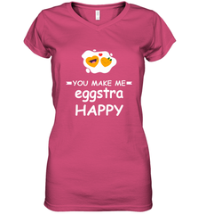You Make Me Eggstra happy,Funny Valentine His and Her Couple Women's V-Neck T-Shirt Women's V-Neck T-Shirt - HHHstores