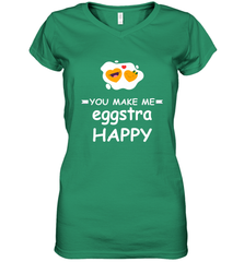 You Make Me Eggstra happy,Funny Valentine His and Her Couple Women's V-Neck T-Shirt Women's V-Neck T-Shirt - HHHstores