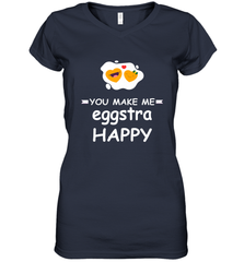 You Make Me Eggstra happy,Funny Valentine His and Her Couple Women's V-Neck T-Shirt Women's V-Neck T-Shirt - HHHstores