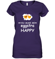 You Make Me Eggstra happy,Funny Valentine His and Her Couple Women's V-Neck T-Shirt Women's V-Neck T-Shirt - HHHstores