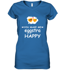 You Make Me Eggstra happy,Funny Valentine His and Her Couple Women's V-Neck T-Shirt Women's V-Neck T-Shirt - HHHstores