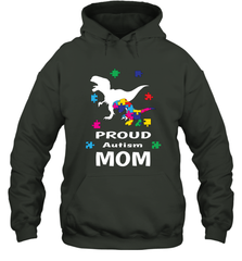 Proud Autism Mom T Rex Dinosaur Autism Awareness Hooded Sweatshirt Hooded Sweatshirt - HHHstores