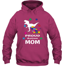 Proud Autism Mom T Rex Dinosaur Autism Awareness Hooded Sweatshirt Hooded Sweatshirt - HHHstores