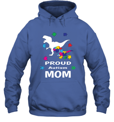 Proud Autism Mom T Rex Dinosaur Autism Awareness Hooded Sweatshirt Hooded Sweatshirt - HHHstores