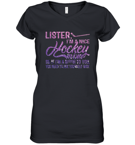HOCKEY Nice Hockey Mom Women's V-Neck T-Shirt Women's V-Neck T-Shirt / Black / S Women's V-Neck T-Shirt - HHHstores