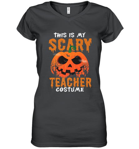 This Is My Scary Teacher Costume Halloween Gift Women's V-Neck T-Shirt Women's V-Neck T-Shirt / Black / S Women's V-Neck T-Shirt - HHHstores