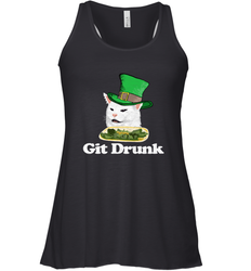 Git Drunk Funny Arguing Cat Meme St Patricks Day Women's Racerback Tank