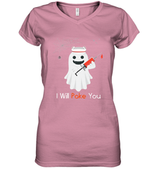 I will Poke You Halloween Funny Nurse Smiling Ghost Gift Women's V-Neck T-Shirt Women's V-Neck T-Shirt - HHHstores