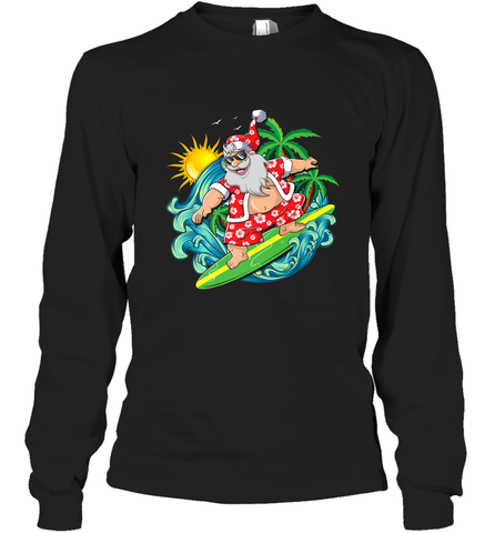 Christmas in July Santa Claus Hawaiian Surfing Gift Surf Long Sleeve T-Shirt Long Sleeve T-Shirt / Black / S Long Sleeve T-Shirt - HHHstores