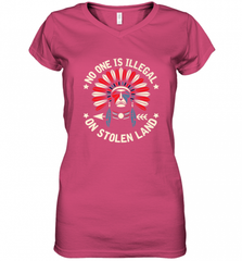 No One Is Illegal On Stolen Land Indigenous Immigrant Women's V-Neck T-Shirt Women's V-Neck T-Shirt - HHHstores