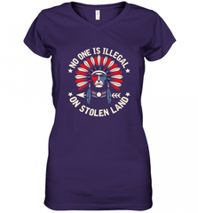 No One Is Illegal On Stolen Land Indigenous Immigrant Women's V-Neck T-Shirt Women's V-Neck T-Shirt - HHHstores