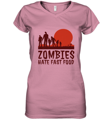 Zombies Hate Fast Food Funny Halloween Women's V-Neck T-Shirt Women's V-Neck T-Shirt - HHHstores