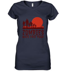 Zombies Hate Fast Food Funny Halloween Women's V-Neck T-Shirt
