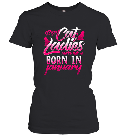 Cat Lady Born In January Cat Lover Birthday Gift For Women's T-Shirt Women's T-Shirt / Black / S Women's T-Shirt - HHHstores