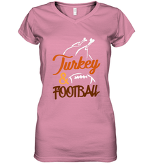 Turkey And Football Thanksgiving Day Football Fan Holiday Women's V-Neck T-Shirt Women's V-Neck T-Shirt - HHHstores