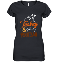 Turkey And Football Thanksgiving Day Football Fan Holiday Women's V-Neck T-Shirt