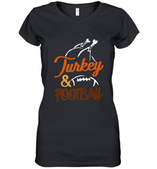 Turkey And Football Thanksgiving Day Football Fan Holiday Women's V-Neck T-Shirt Women's V-Neck T-Shirt - HHHstores