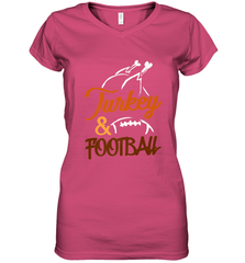 Turkey And Football Thanksgiving Day Football Fan Holiday Women's V-Neck T-Shirt Women's V-Neck T-Shirt - HHHstores