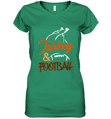 Turkey And Football Thanksgiving Day Football Fan Holiday Women's V-Neck T-Shirt Women's V-Neck T-Shirt - HHHstores