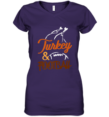 Turkey And Football Thanksgiving Day Football Fan Holiday Women's V-Neck T-Shirt Women's V-Neck T-Shirt - HHHstores