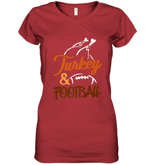 Turkey And Football Thanksgiving Day Football Fan Holiday Women's V-Neck T-Shirt Women's V-Neck T-Shirt - HHHstores